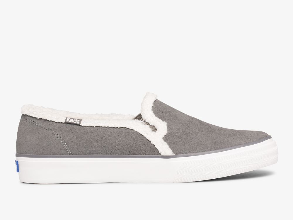 Keds Double Decker Semsket Skinn Faux Shearling SlipOnSneakers Dame Mørke Grå | NO-82704