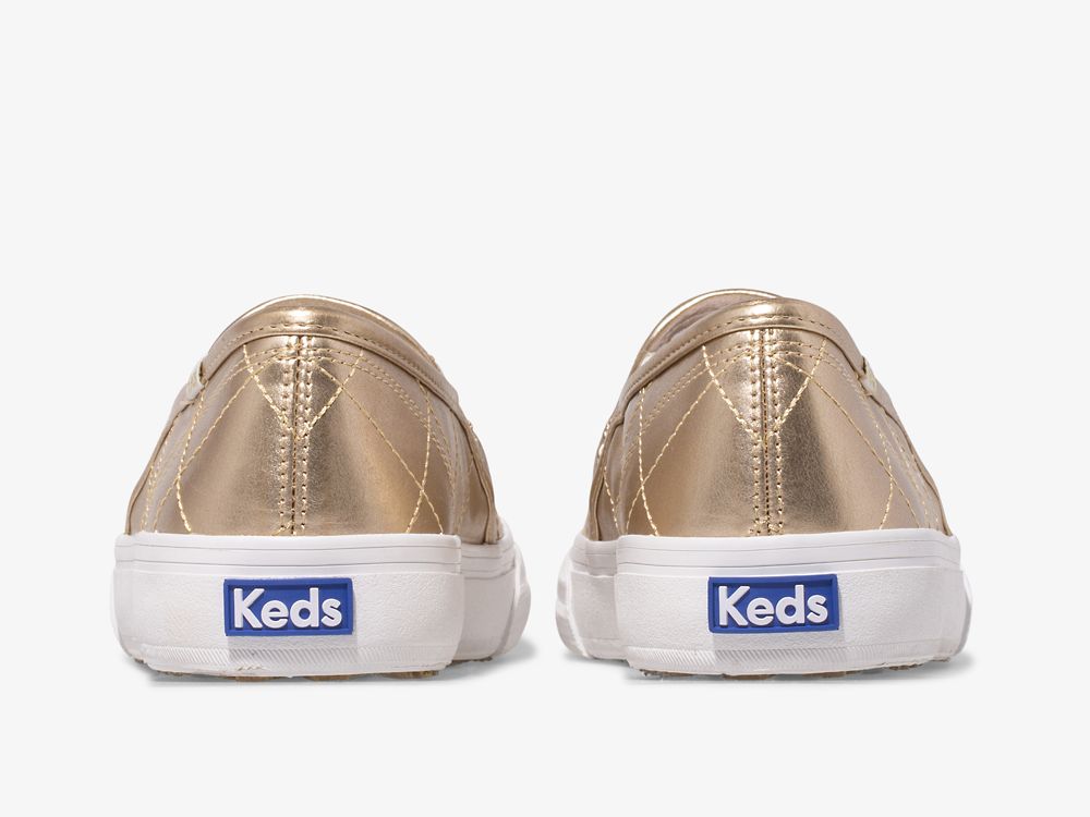 Keds Double Decker Vattert Metallic SlipOnSneakers Dame Gull | NO-57756