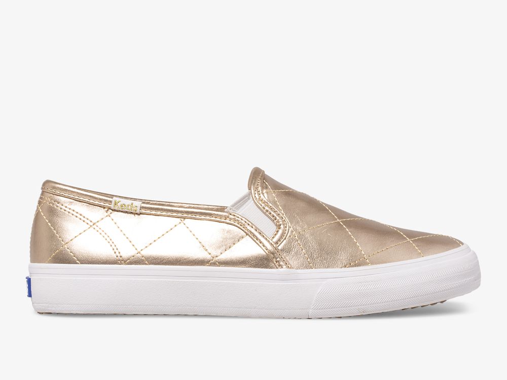 Keds Double Decker Vattert Metallic SlipOnSneakers Dame Gull | NO-57756