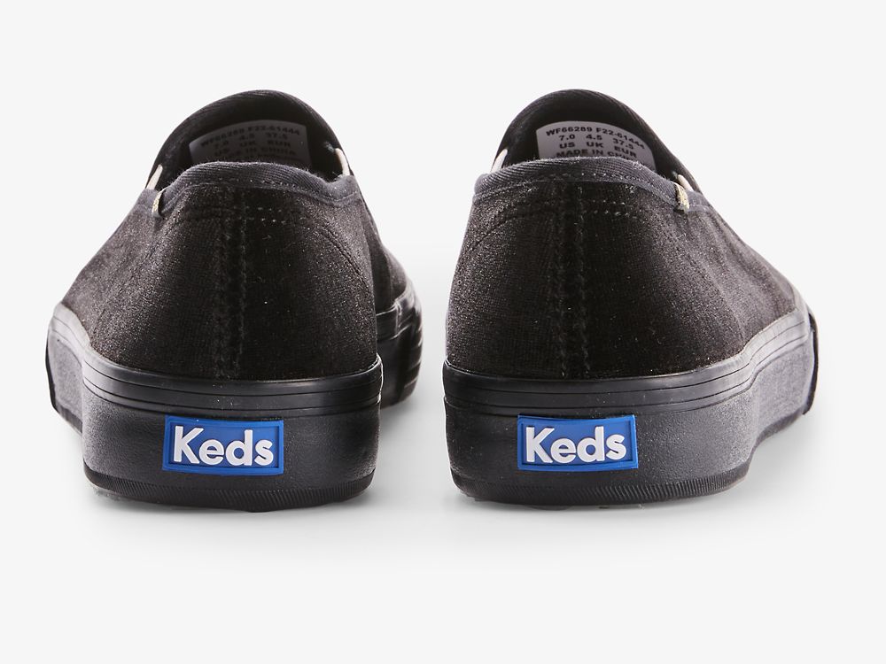 Keds Double Decker Velvet Cheers SlipOnSneakers Dame Svarte | NO-43304