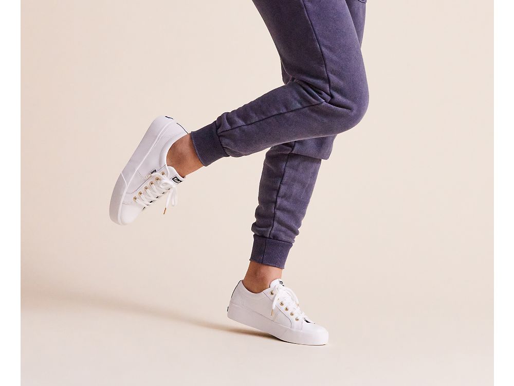 Keds Jump Kick Duo Lær Lær Sneakers Dame Hvite | NO-36328