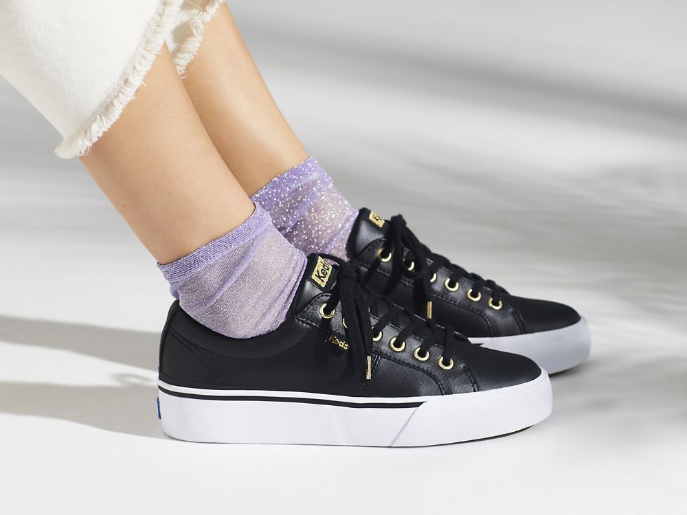 Keds Jump Kick Duo Lær Lær Sneakers Dame Svarte | NO-88140