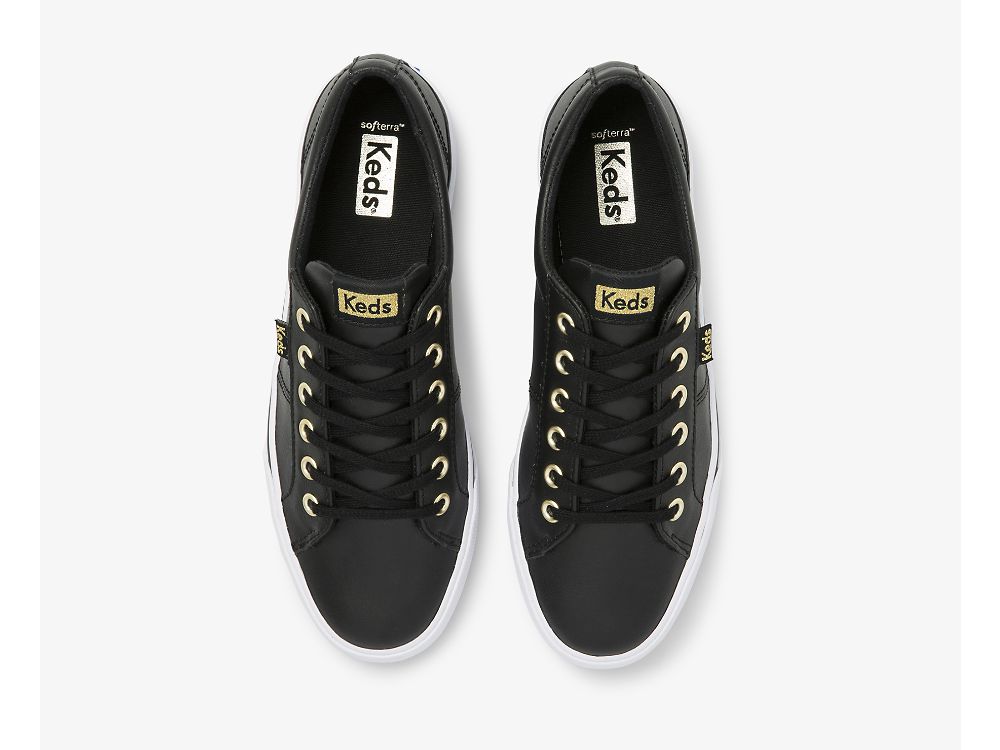 Keds Jump Kick Duo Lær Lær Sneakers Dame Svarte | NO-88140