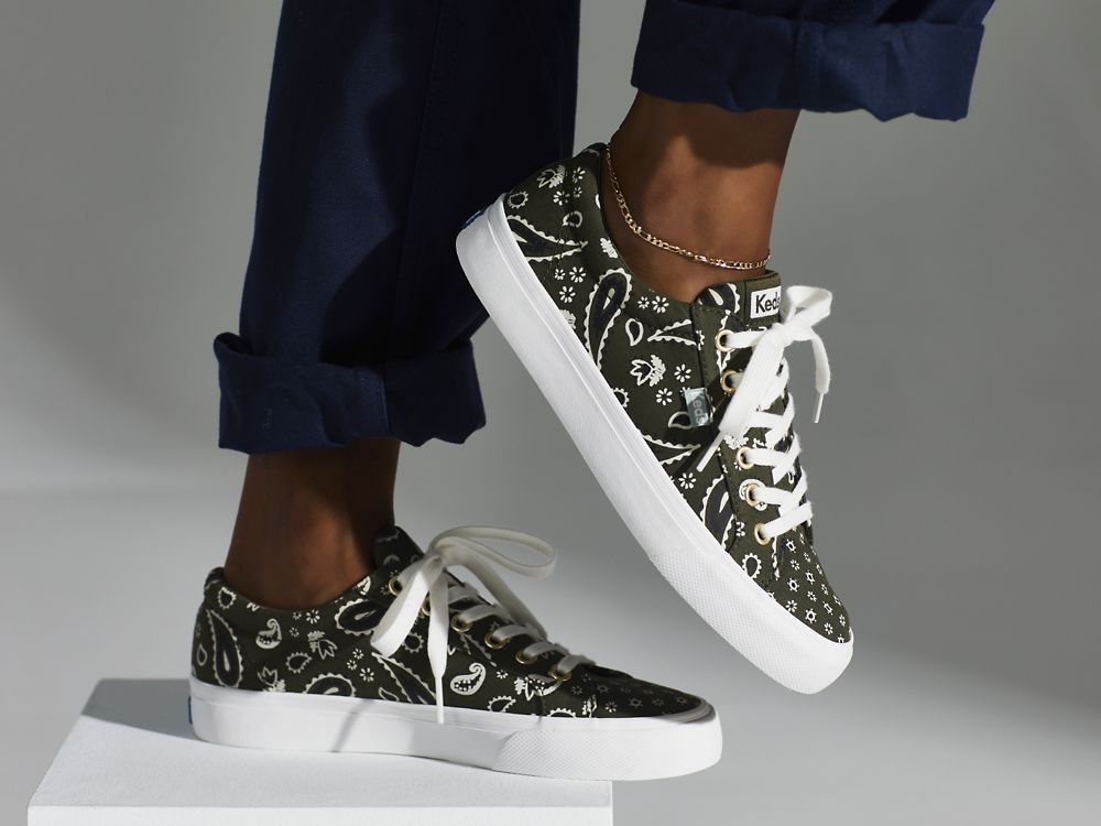 Keds Jump Kick Feat. Organic Bandana Snøresko Dame Olivengrønne | NO-01399