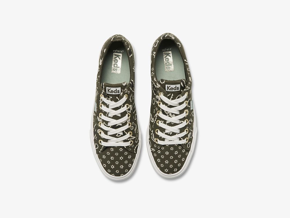 Keds Jump Kick Feat. Organic Bandana Snøresko Dame Olivengrønne | NO-01399