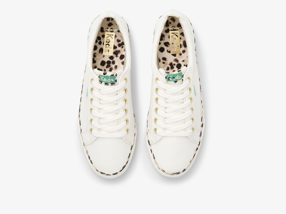 Keds Jump Kick Leopard Pop Canvas Snøresko Dame Pisket Krem | NO-67971