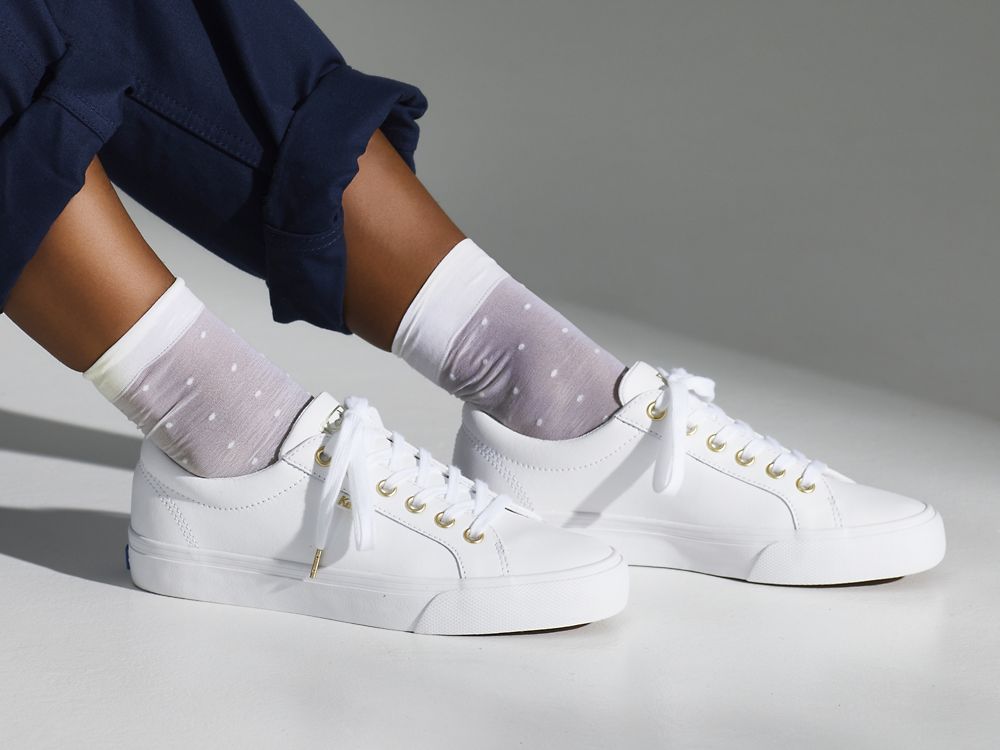 Keds Jump Kick Lær Lær Sneakers Dame Hvite Gull | NO-42728