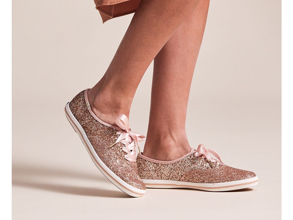 Keds Kate Spade New York Champion Glitter Snøresko Dame Rosa Gull | NO-33163