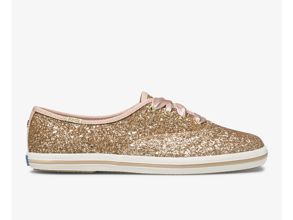 Keds Kate Spade New York Champion Glitter Snøresko Dame Rosa Gull | NO-33163