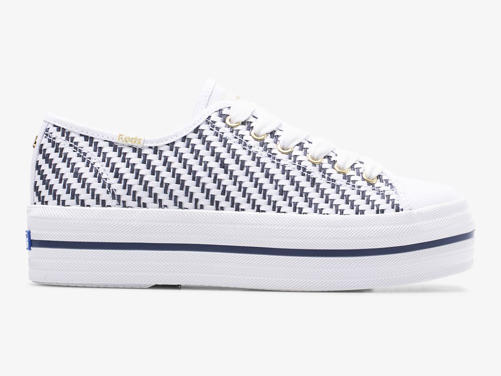 Keds Kate Spade New York Triple Up Woven Snøresko Dame Hvite Marineblå | NO-27273