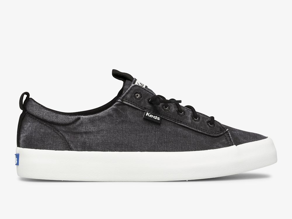 Keds Kickback Canvas Washable Snøresko Dame Svarte | NO-49607