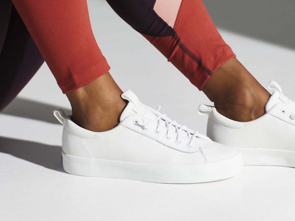 Keds Kickback Lær Lær Sneakers Dame Hvite | NO-83431