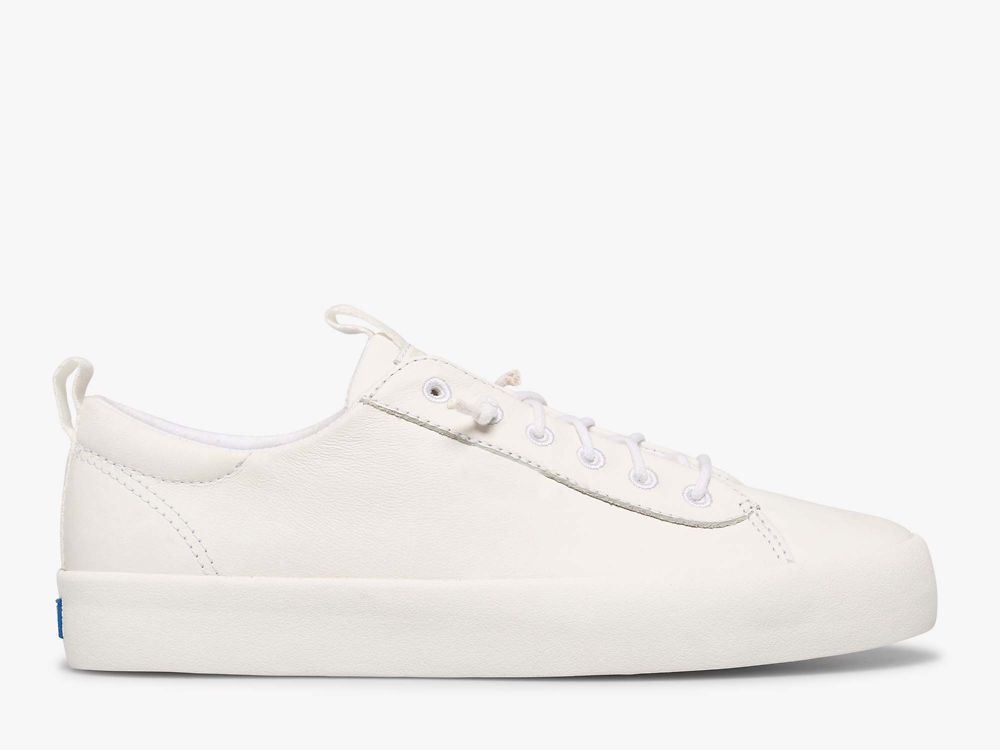 Keds Kickback Lær Lær Sneakers Dame Hvite | NO-83431