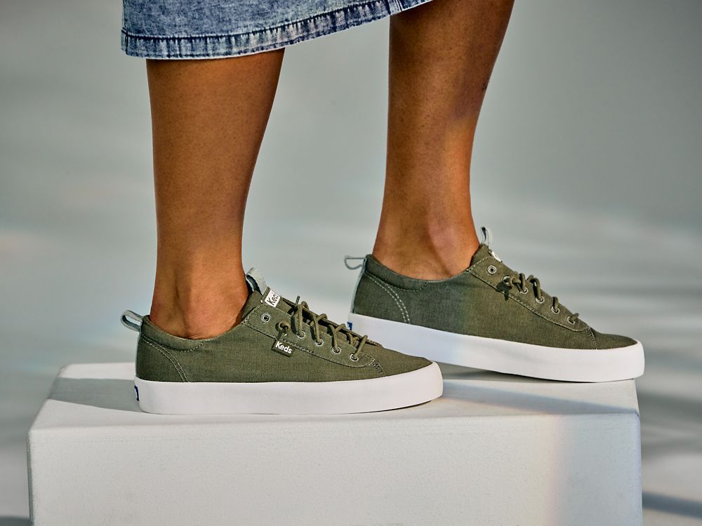 Keds Kickback Washable Feat. Organic Bomull SlipOnSneakers Dame Olivengrønne | NO-06561