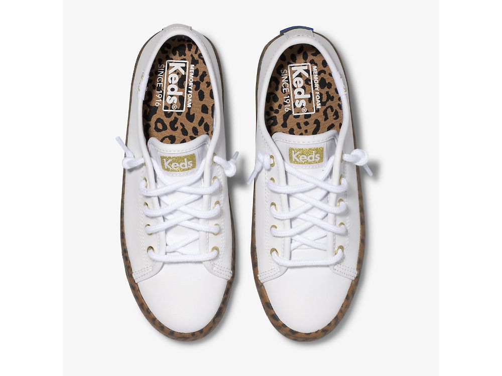 Keds Kickstart Leopard Foxing Sneaker Joggesko Jente Hvite | NO-90637