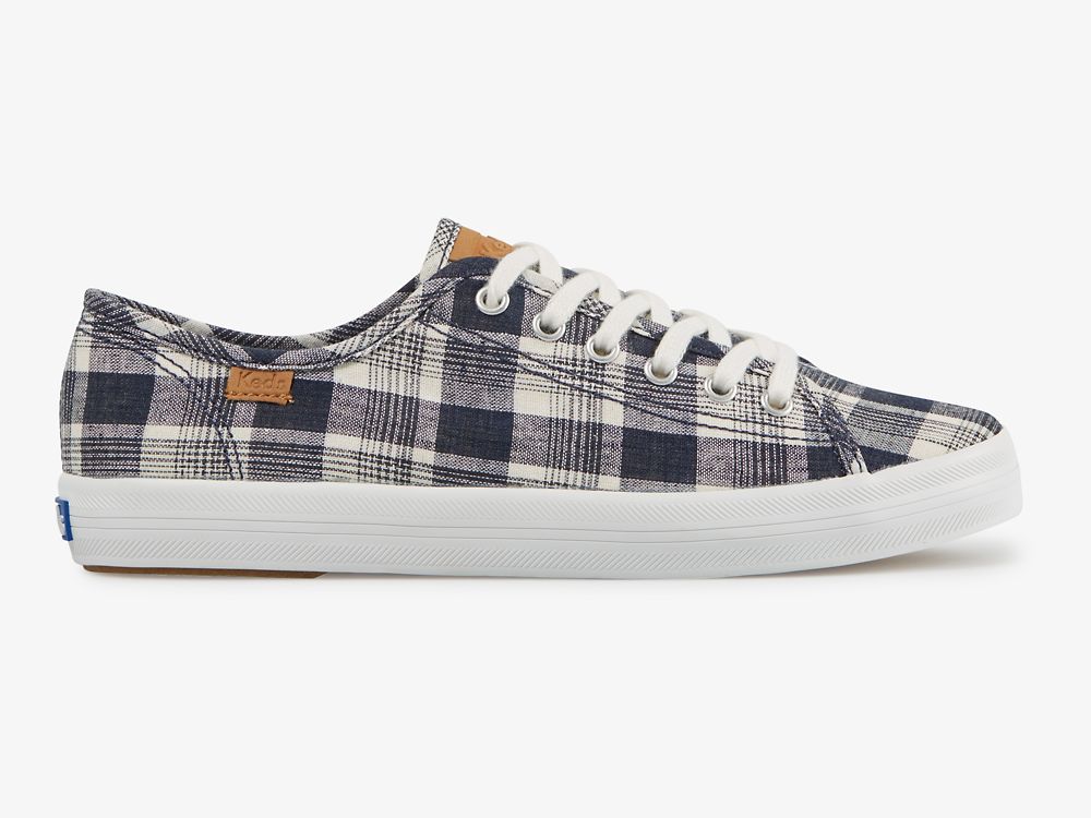 Keds Kickstart Linen Plaid Tennis Sko Dame Blå Multicolor | NO-73097