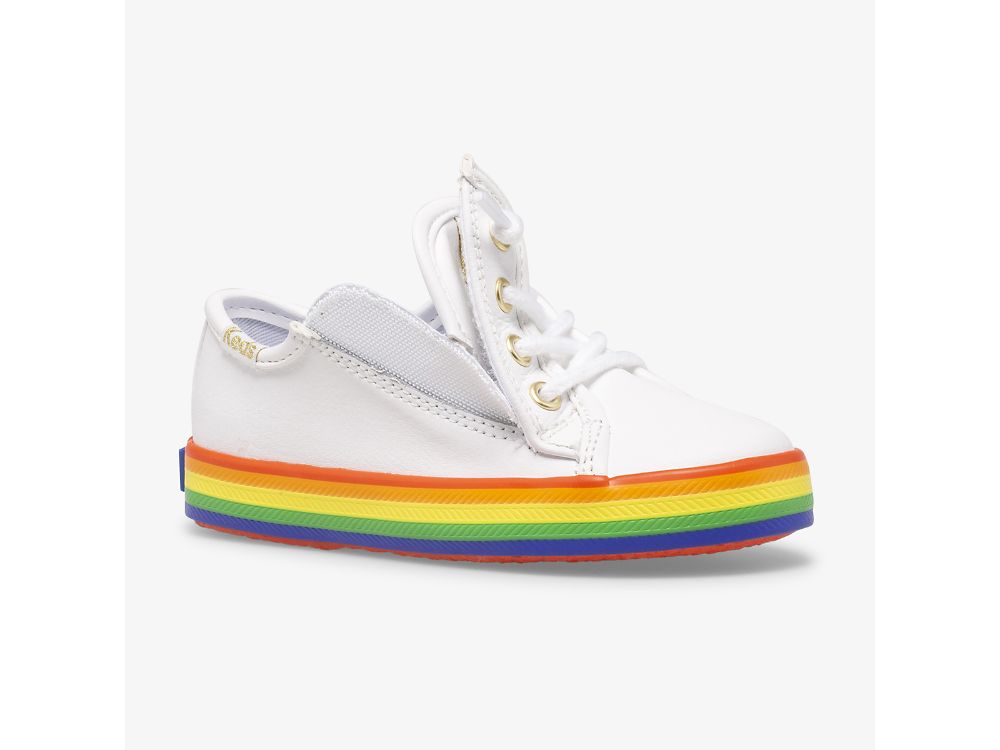 Keds Kickstart Lær Jr Rainbow Lær Sneakers Jente Hvite Multicolor | NO-56449