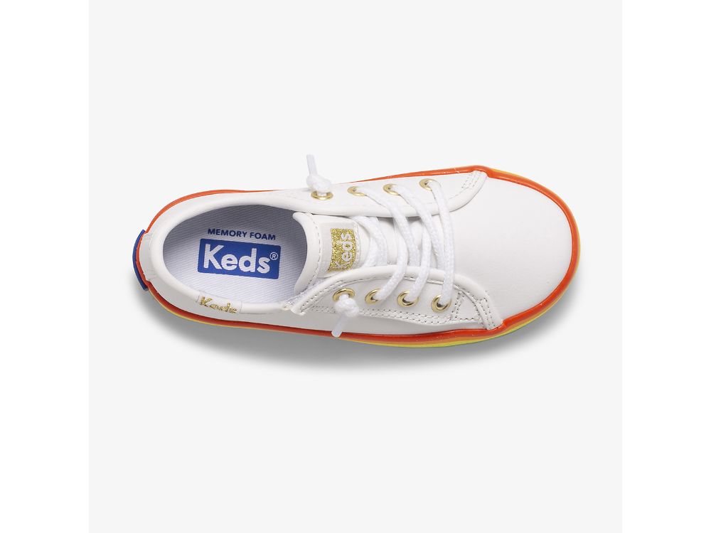 Keds Kickstart Lær Jr Rainbow Lær Sneakers Jente Hvite Multicolor | NO-56449