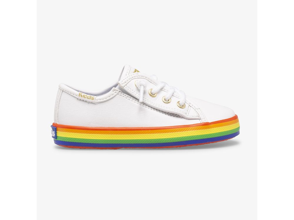 Keds Kickstart Lær Jr Rainbow Lær Sneakers Jente Hvite Multicolor | NO-56449