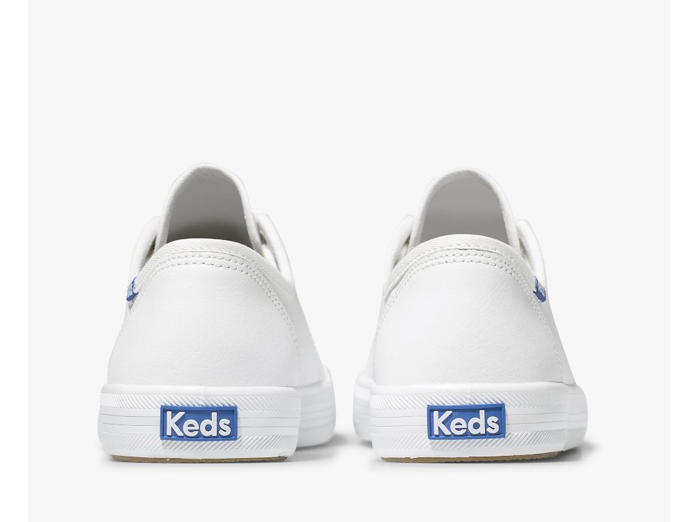 Keds Kickstart Lær Lær Sneakers Dame Hvite Blå | NO-78308