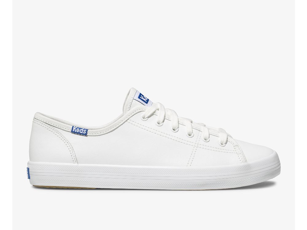 Keds Kickstart Lær Lær Sneakers Dame Hvite Blå | NO-78308