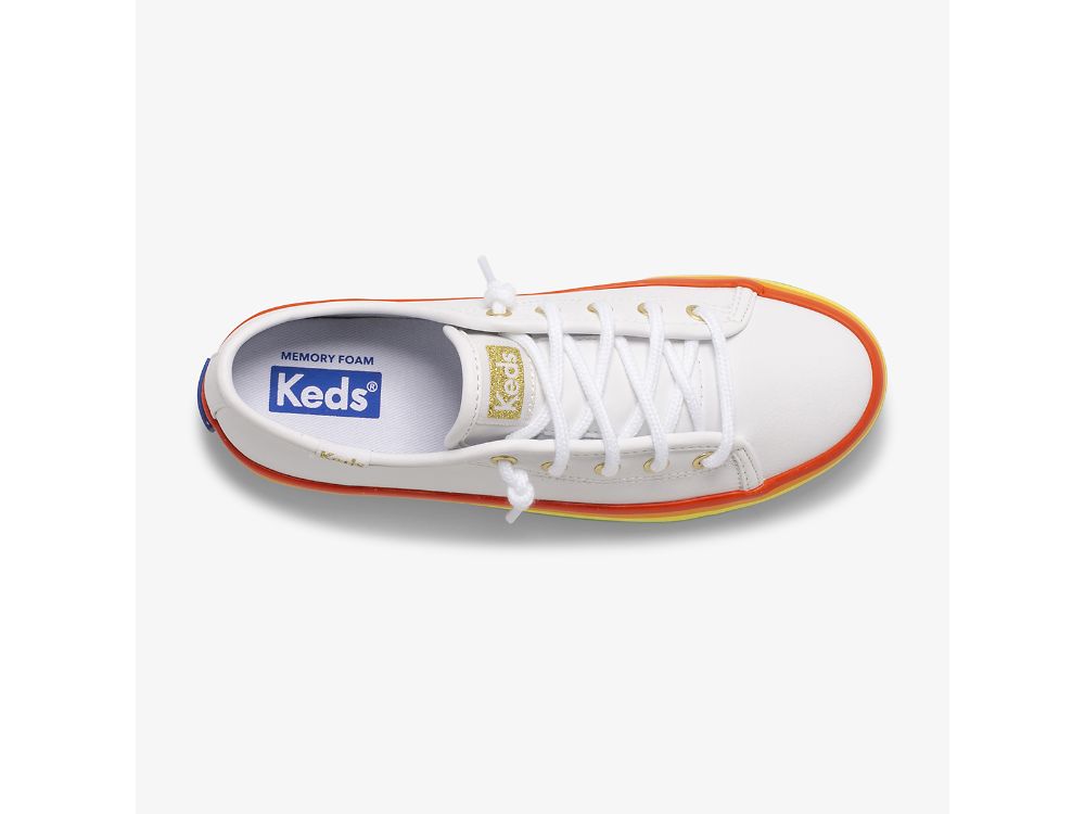 Keds Kickstart Lær Rainbow Lær Sneakers Jente Hvite Multicolor | NO-28326