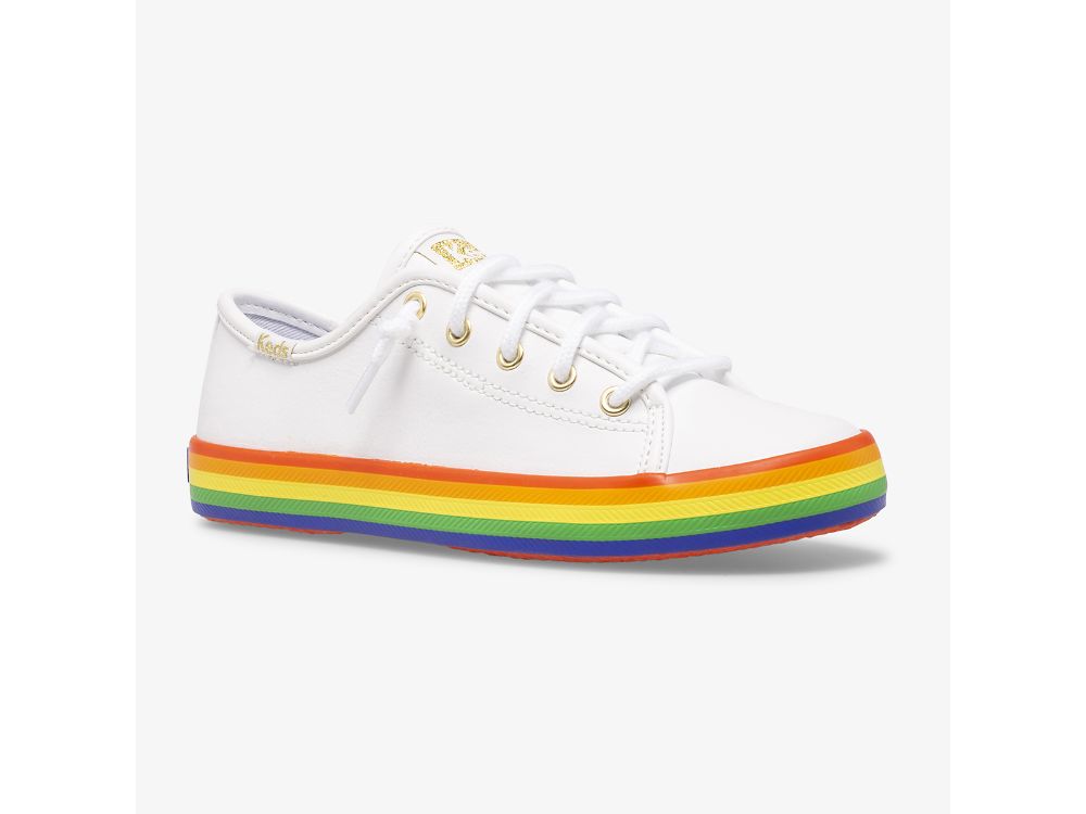 Keds Kickstart Lær Rainbow Lær Sneakers Jente Hvite Multicolor | NO-28326