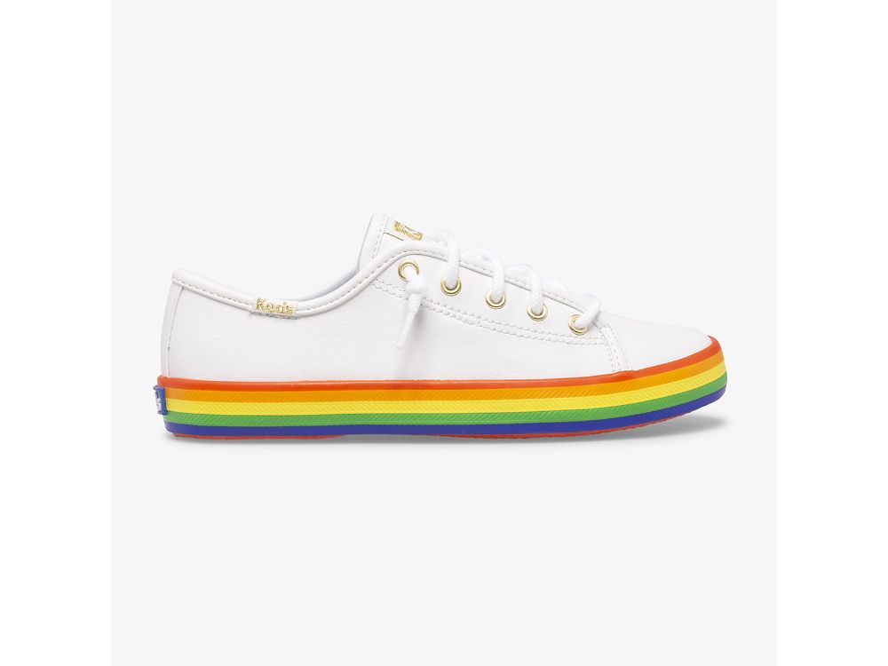 Keds Kickstart Lær Rainbow Lær Sneakers Jente Hvite Multicolor | NO-28326