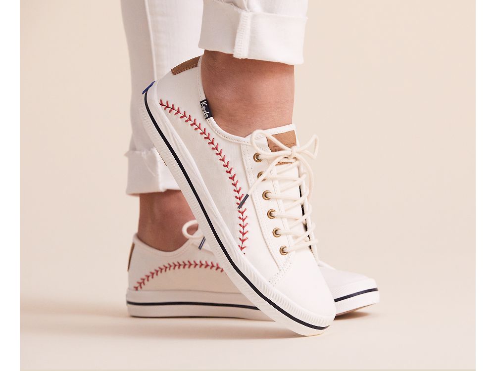 Keds Kickstart Pennant Canvas Snøresko Dame Pisket Krem | NO-83213