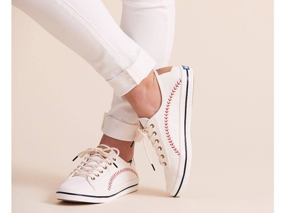 Keds Kickstart Pennant Canvas Snøresko Dame Pisket Krem | NO-83213