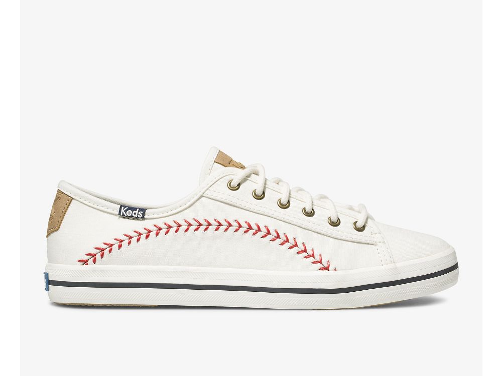 Keds Kickstart Pennant Canvas Snøresko Dame Pisket Krem | NO-83213