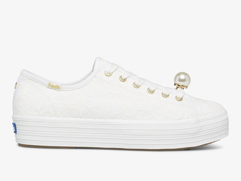 Keds Ksny Triple Kick Floral Eyelet Pearls Snøresko Dame Hvite | NO-68706