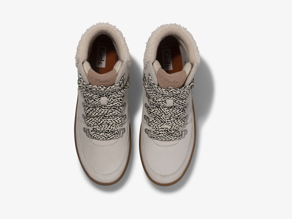 Keds Midland Boot Luxe Lær w/ Faux Shearling and Thinsulate™ Snøresko Dame Pisket Krem | NO-86796