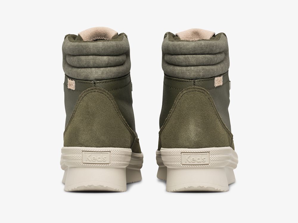 Keds Midland Boot Semsket Skinn & Splash Twill w/ Thinsulate™ Snøresko Dame Grønn | NO-54755