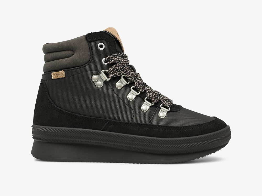 Keds Midland Boot Semsket Skinn & Splash Twill w/ Thinsulate™ Snøresko Dame Svarte | NO-75953