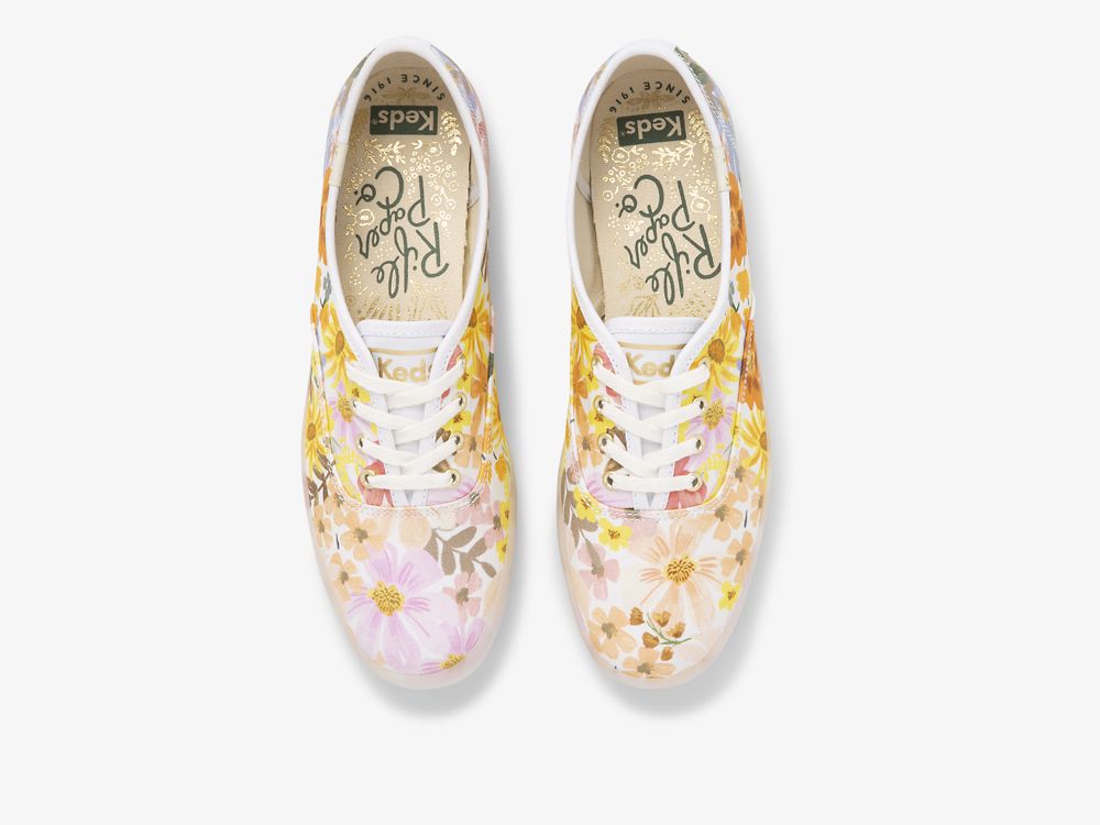 Keds Rifle Paper Co. Champion Marguerite Snøresko Dame Rosa Gul Multicolor | NO-22204