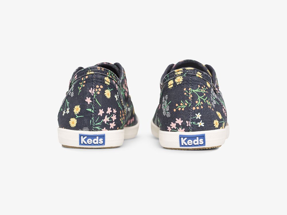 Keds Rifle Paper Co. Chillax Petite Fleurs Printed SlipOnSneakers Dame Marineblå Multicolor | NO-56281