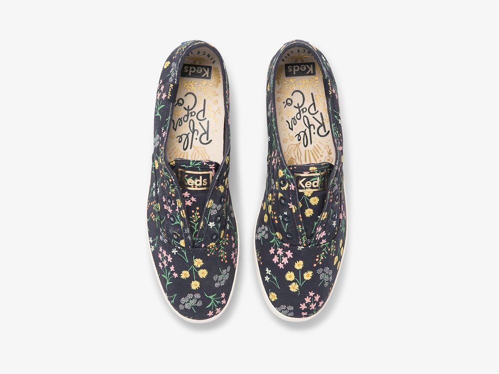 Keds Rifle Paper Co. Chillax Petite Fleurs Printed SlipOnSneakers Dame Marineblå Multicolor | NO-56281