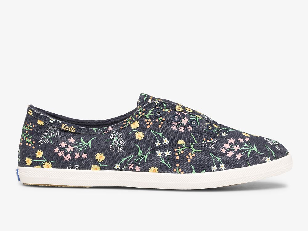 Keds Rifle Paper Co. Chillax Petite Fleurs Printed SlipOnSneakers Dame Marineblå Multicolor | NO-56281