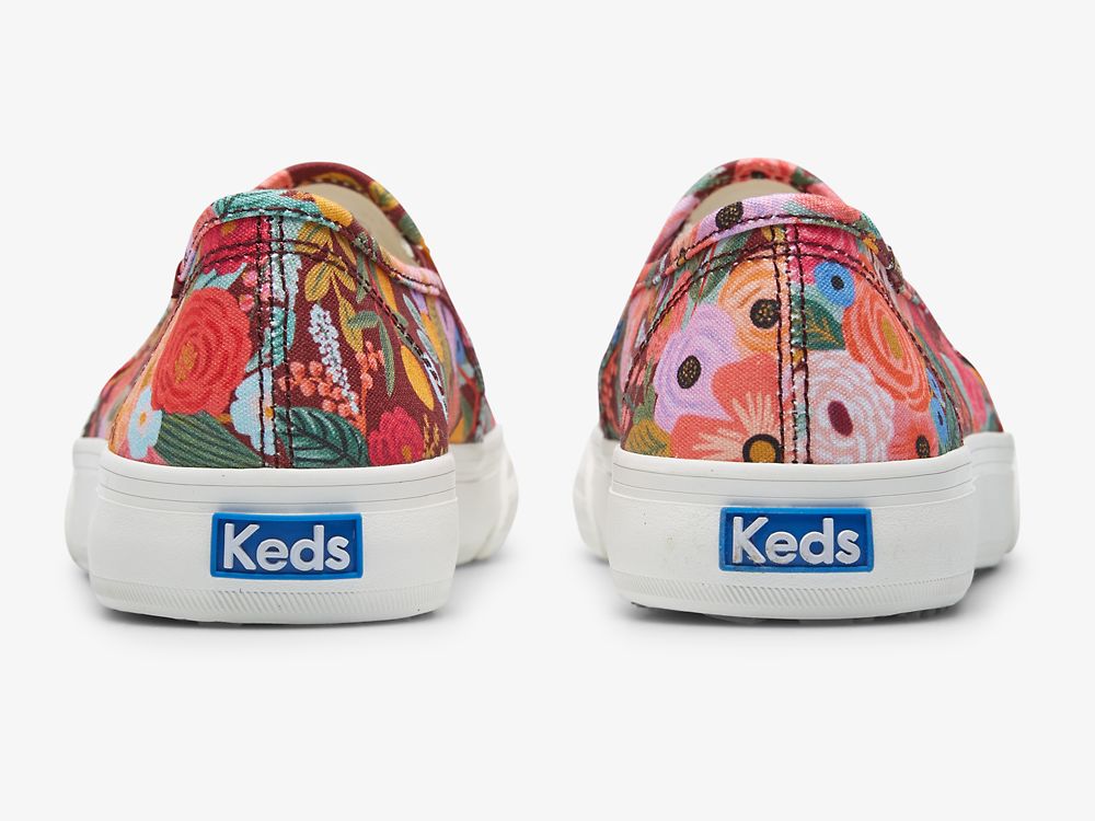 Keds Rifle Paper Co. Double Decker Garden Party SlipOnSneakers Dame Burgunder | NO-26685