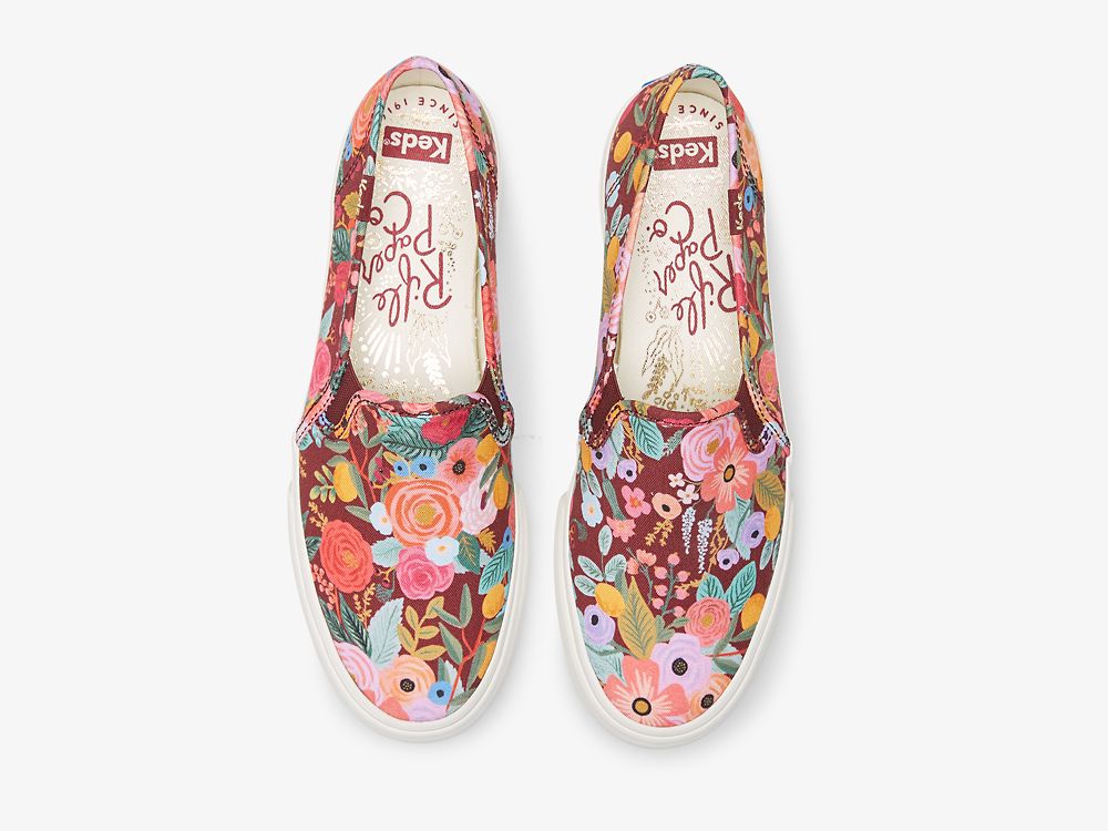 Keds Rifle Paper Co. Double Decker Garden Party SlipOnSneakers Dame Burgunder | NO-26685