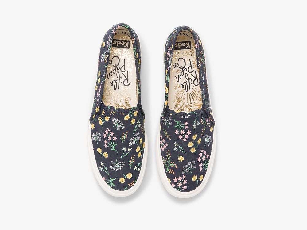 Keds Rifle Paper Co. Double Decker Petite Fleurs Printed SlipOnSneakers Dame Indigo | NO-05799