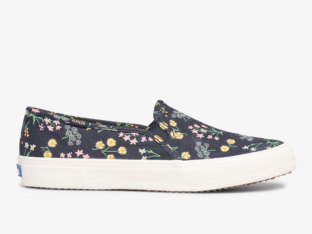 Keds Rifle Paper Co. Double Decker Petite Fleurs Printed SlipOnSneakers Dame Indigo | NO-05799