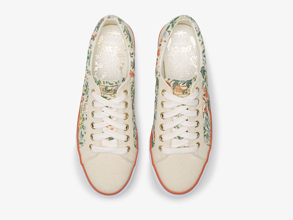 Keds Rifle Paper Co. Jump Kick Lottie Snøresko Dame Hvite Multicolor | NO-69668