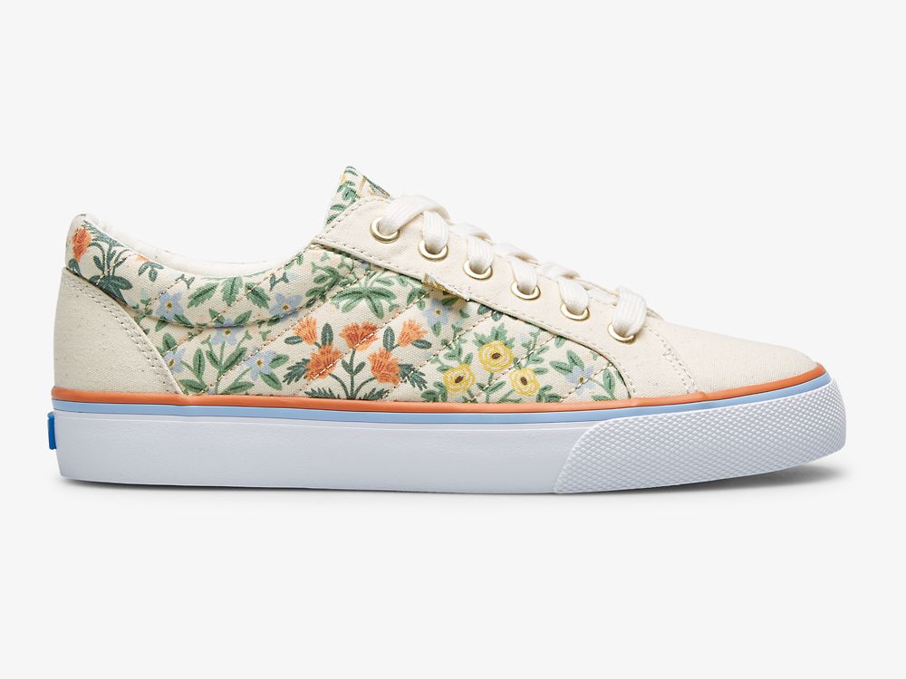 Keds Rifle Paper Co. Jump Kick Lottie Snøresko Dame Hvite Multicolor | NO-69668