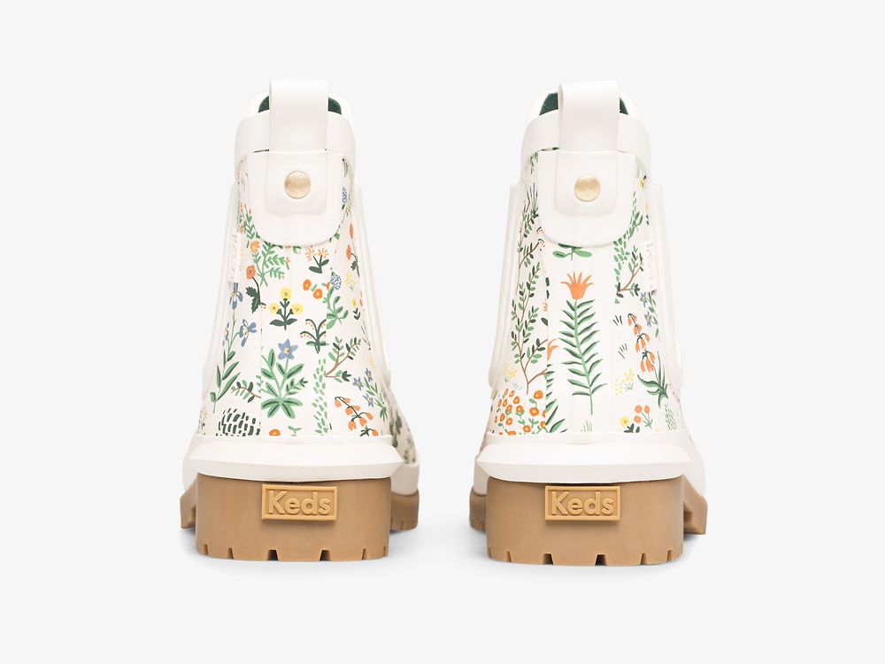 Keds Rifle Paper Co. Rowan Rain Boot Menagerie Gummistøvler Dame Hvite Grønn | NO-37421