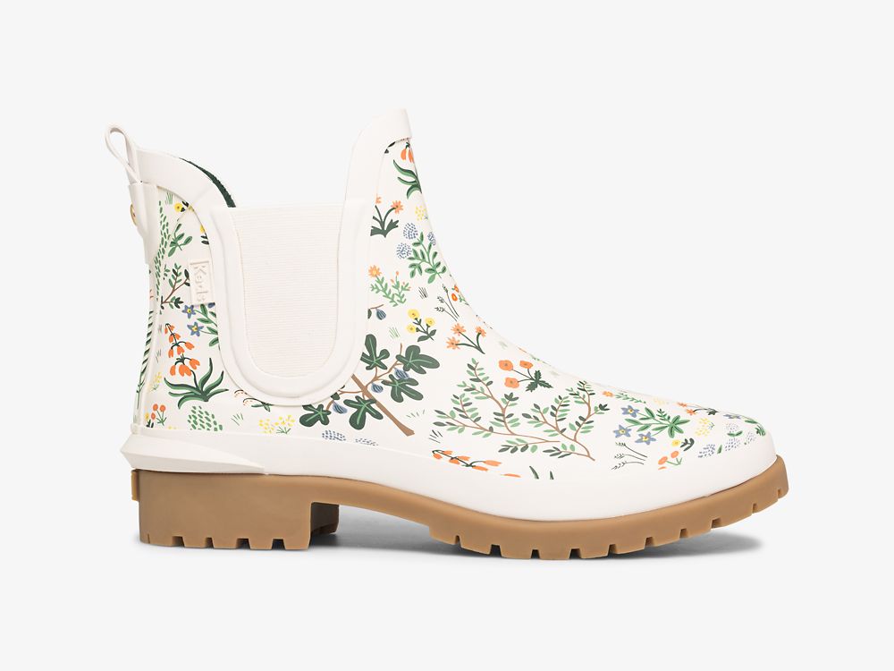 Keds Rifle Paper Co. Rowan Rain Boot Menagerie Gummistøvler Dame Hvite Grønn | NO-37421