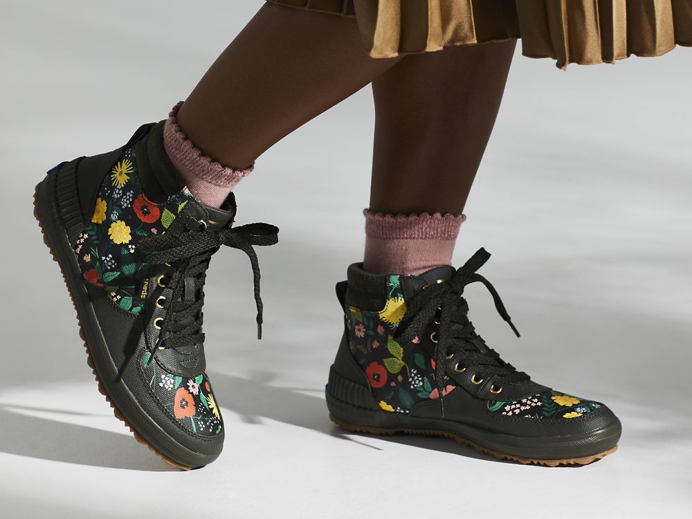 Keds Rifle Paper Co. Scout Boot Vann-resistant Botanical Canvas W/ Thinsulate™ Snøresko Dame Olivengrønne | NO-40682