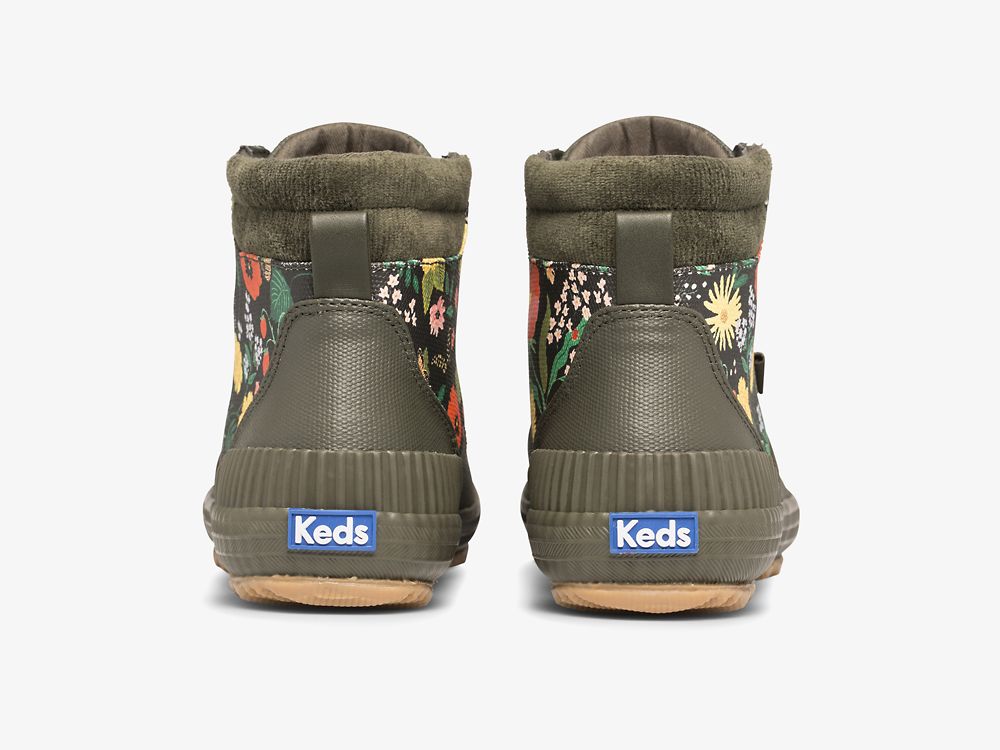 Keds Rifle Paper Co. Scout Boot Vann-resistant Botanical Canvas W/ Thinsulate™ Snøresko Dame Olivengrønne | NO-40682