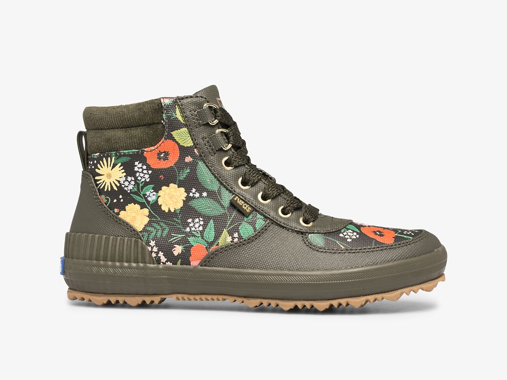 Keds Rifle Paper Co. Scout Boot Vann-resistant Botanical Canvas W/ Thinsulate™ Snøresko Dame Olivengrønne | NO-40682